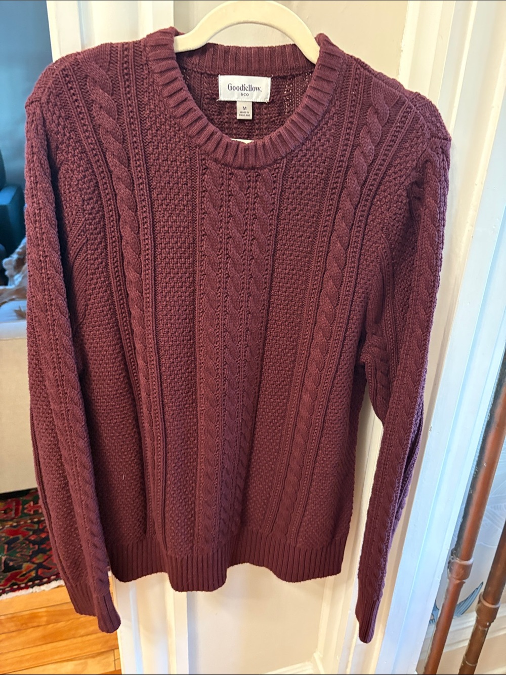Goodfellow & Co Men’s Cable Knit Crewneck Sweater - Wine